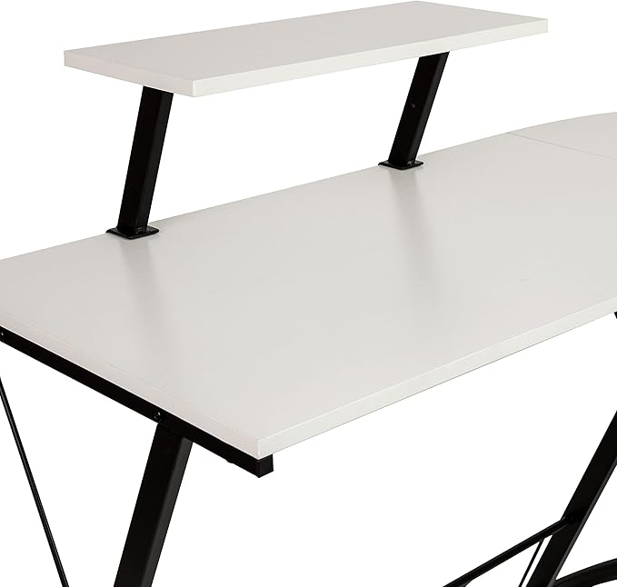 EMMA + OLIVER Home Office Desk - White L-Shaped Computer Desk Gaming Desk Home Office Desk