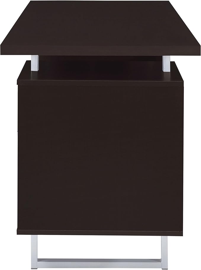 Pemberly Row 2-Drawer Wood Office Desk 60 in W x 30 in H Cappuccino and Silver Finish Metal Base Storage Drawer and Cabinet Contemporary Home Office Desk for Organization and Workspaces