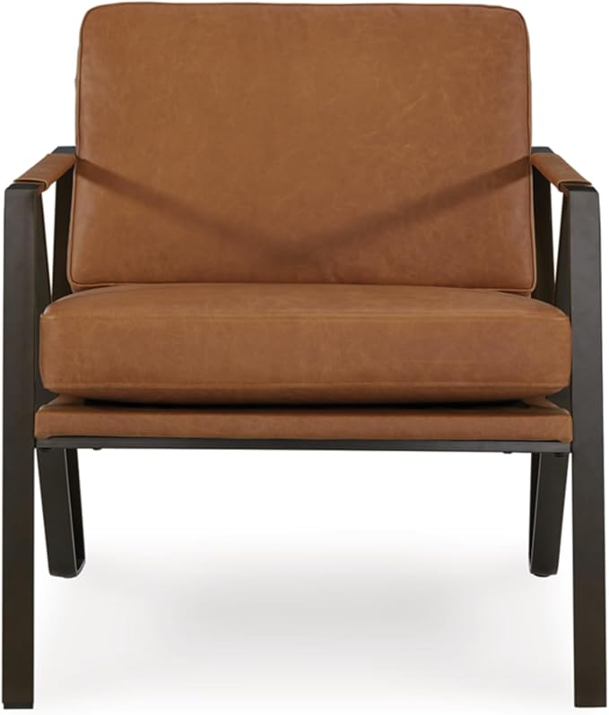 Signature Design by Ashley Garronmont Mid-Century Modern Leather Accent Chair with Metal Frame Light Brown &amp Metallic