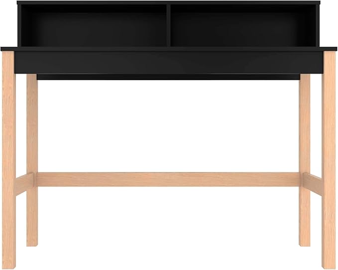 Manhattan Comfort Bowery 47 Inch Mid Century Modern Home Office Desk Study Table or Entryway Furniture with 2 Cubbies and Rustic Wood Base Black/Oak