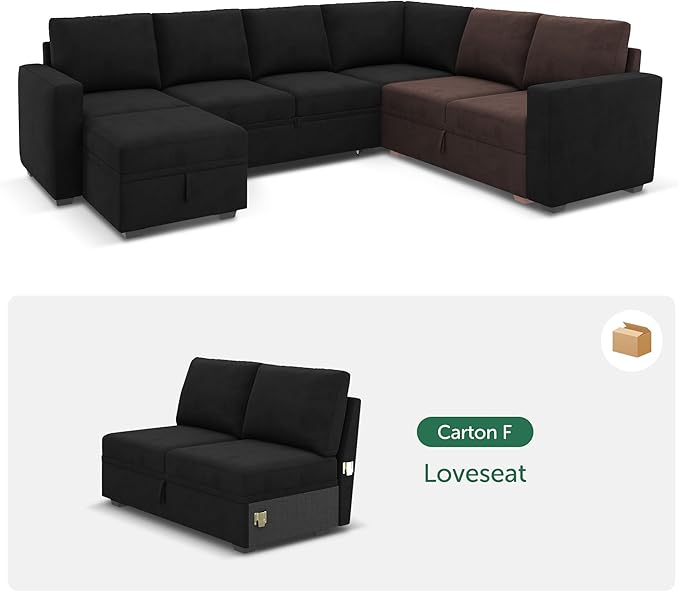 HONBAY Storage Loveseat for Modular Sleeper Sofa with Pull Out Bed Double Seat with Storage for Couch Bed Velvet Black