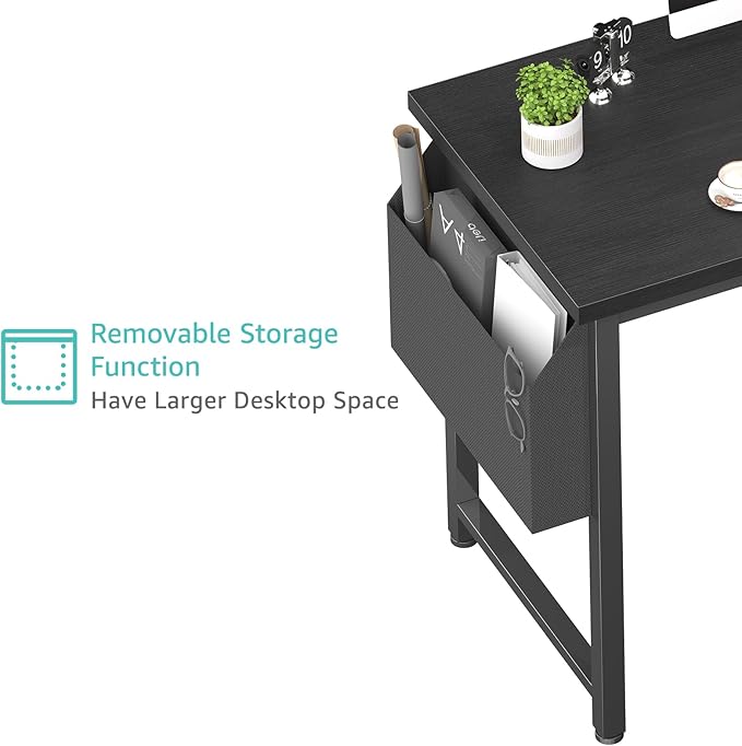 Lufeiya 39 inch Computer Desk with Power Outlet 40 inch Teen Study Table Home Office Work Writing Desks with Charging Station Outlets Built in Black