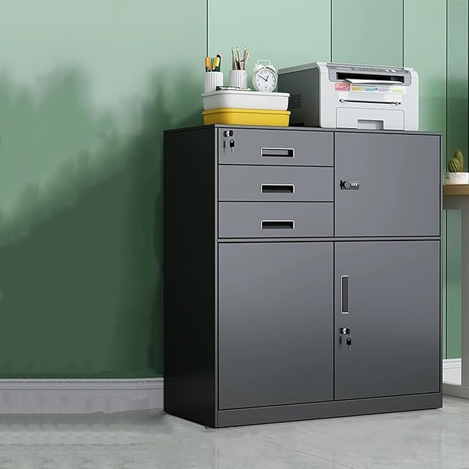 Filing Cabinet with Locking Tin Data File Cabinet Office Multi-Drawer Double Drawer Storage Cabinet Floor Short Cabinet (Color : Black)
