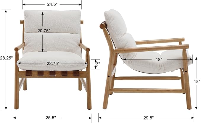 Kmax Modern Sling Accent Chair Mid-Century Faux Fur Living Room Chair Soft Comfy Lounge Chair Solid Wood Frame Chair with Armrest for Bedroom Reading Room Backyard White