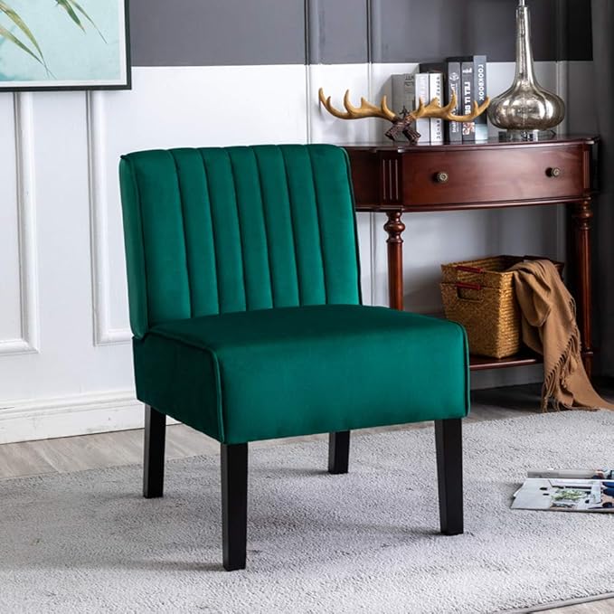 Reeso Mid Century Modern Accent Chairs Set of 2 with Minimalist Design Elegant Velvet Upholstery and Solid Wood Legs Ideal for Living Room or Bedroom Pine Green