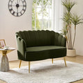 Velvet Upholstered Loveseat Sofa with Gold Metal Legs Modern Comfy Small Love Seat with Flower Shaped Back 2-Seater Sofa Accent Couch for Living Bedroom Leisure Areas Moss
