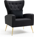 X-VOLSPORT Button-Tufted Velvet Accent Chair Mid Century Modern Living Room Chair with High Wingback Upholstered Arm Chair with Metal Gold Legs for Bedroom Club Black