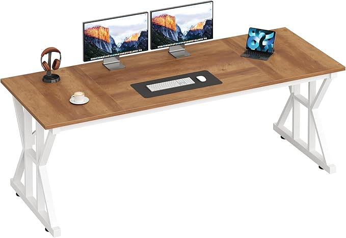 TVU Computer Desk 63 inch Large Office Desk Study Writing Table with Thicken Frame Gaming Desk Modern Simple Desk for Home Office Brown