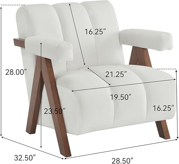 Modern Upholstered Accent Chair Comfy Tufted Arm Chair with Solid Wood Frame Upholstered Living Room Chairs with Thick Cushion Single Sofa for Living Room Bedroom Balcony