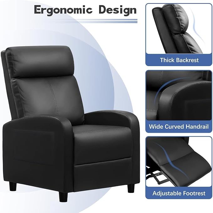 Furniwell Massage Recliner Chair for Living Room Adjustable PU Leather Reclining Chair Home Theater Seating Modern Winback Single Sofa for Adults with Footrest (Leather Black)