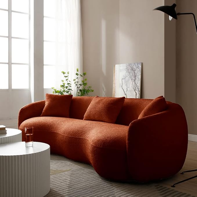 Curved Couch 93.6 4-Seater Modern Boucle Sectional Sofa Comfy Cloud Upholstered 4 Seat Leisure Cushion Sofa with Pillows for Living Room Bedroom Office Apartment Orange