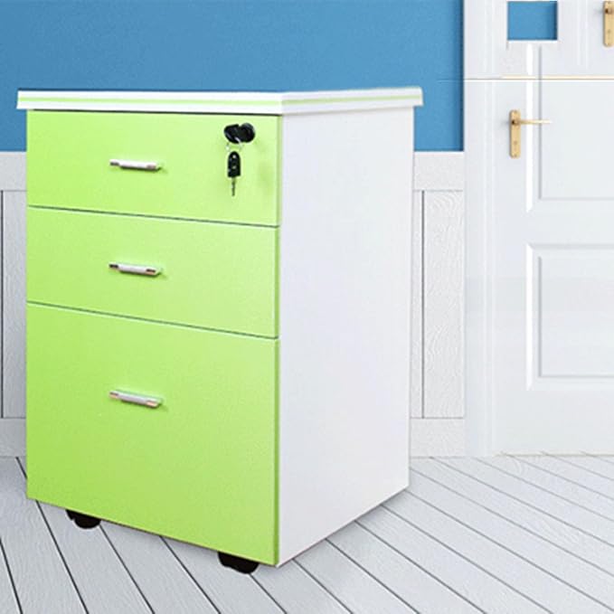 Mobile File Cabinets - Desktop Storage Box with Drawers - Wooden Nightstand Office Document Cabinet Storage Cabinet 3 Drawers and 5 WheelsD