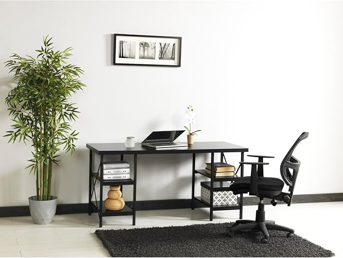 Furnish Home Store Buket Metal Frame 60 Extra Wide Wood 4 Shelves Writing and Computer Desk for Home Office Black Solid Wood Black 4 Shelves Home Office Durable