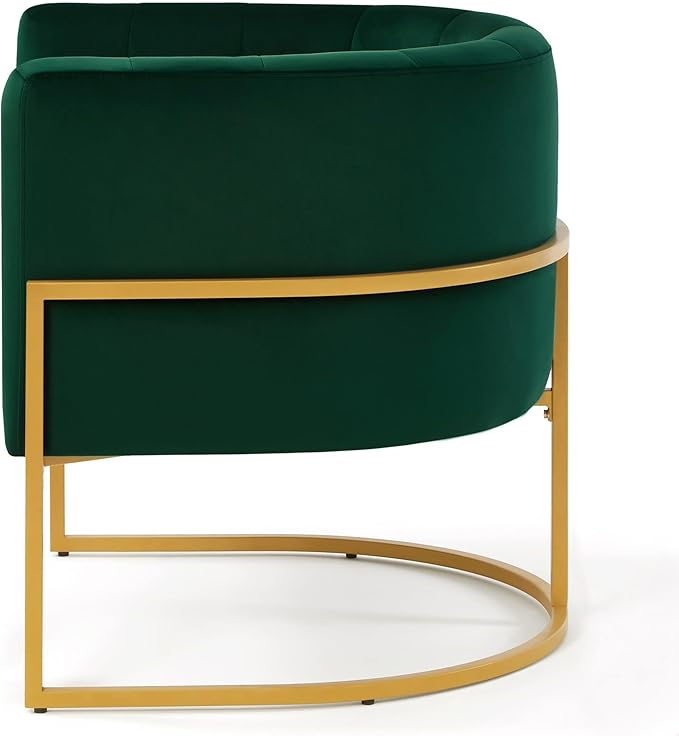GDFStudio Velvet Accent Chair Mid-Century Living Room Leisure Chair with Golden Metal Stand Upholstered Vanity Chair with Curve Backrest for Bedroom Dining Room Set of 1 Emerald Green