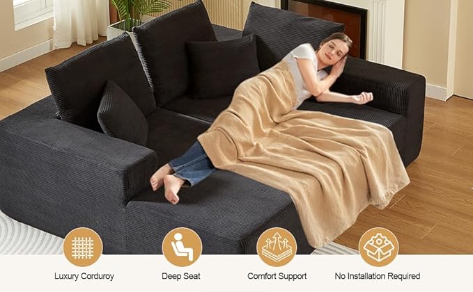 109.4 Oversized Modular Sectional Sofa with Chaise Convertible L Shaped Cloud Couch with Deep Seat 35D Full Foam Compressed Boneless Couches for Living Room Bedroom Office No Assembly Required