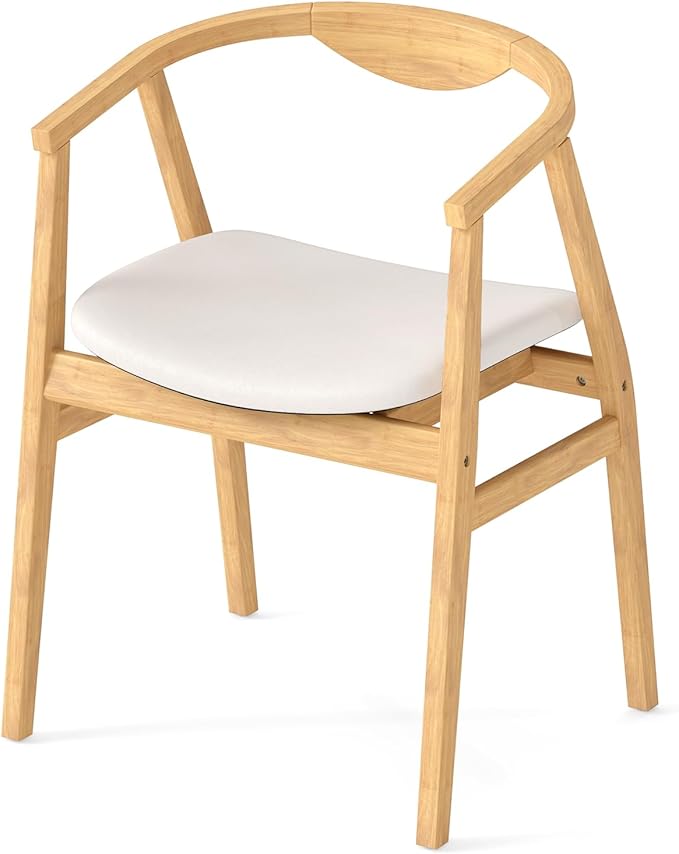 KOMFOTT Bamboo Accent Chair Mid Century Modern Armchair with Barrel Back &amp Soft-Padded Seat Upholstered Lounge Chair with A-Shaped Frame for Living Room Bedroom Reading Room Beige