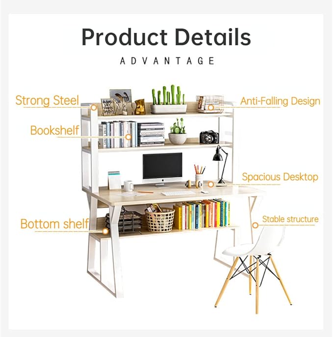 NP Home Office Desk with Shelves Hutch 2022 Upgraded Computer Desk Spacious Desktop Upper Shelves Metal Structure White Stylish Desk Study Work Writing (100 * 50CM(39.4 * 19.7 Inches))