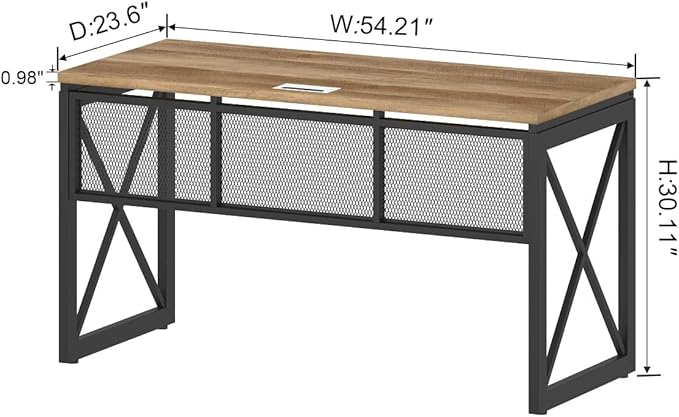 BON AUGURE Farmhouse Computer Desk Modern Industrial Home Office Desks Wood Metal Study Writing Table Sturdy Gaming Desk (Vintage Oak 54 Inch)
