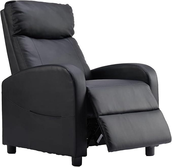 Sweetcrispy Recliner Chair PU Leather Recliner Sofa No Massage Home Theater Seating with Lumbar Support Adjustable Push Back Overstuffed High-Density Sponge Reclining for Living Room Black