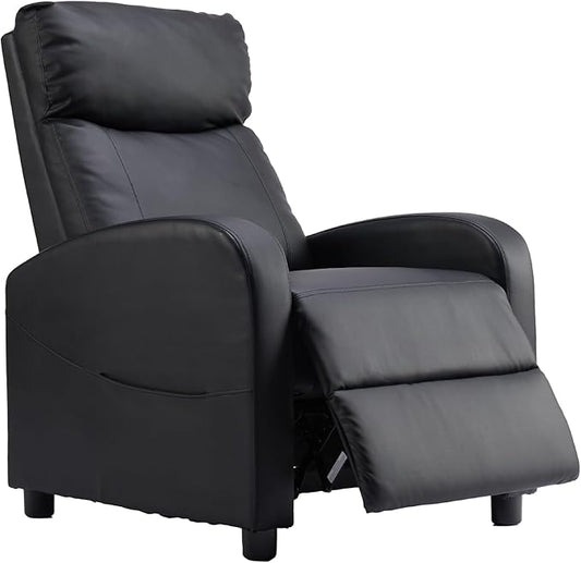 Sweetcrispy Recliner Chair PU Leather Recliner Sofa No Massage Home Theater Seating with Lumbar Support Adjustable Push Back Overstuffed High-Density Sponge Reclining for Living Room Black