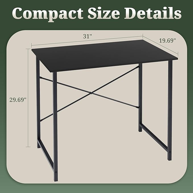 Computer Desk 40 Inch Simple Home Office Desk Study Writing Table Sturdy Metal Frame Scratch-Resistant MDF Desktop for Bedroom Dorm Workspace Small Space Black