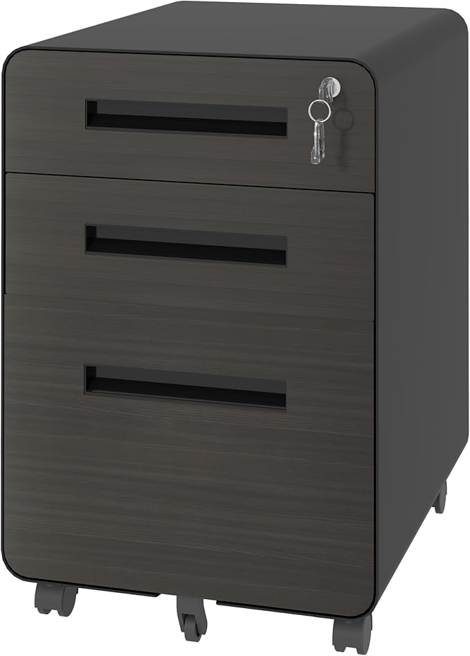 3-Drawer Mobile File Cabinet with Lock Small All-Steel Metal Filing Cabinets Organizer with Locking Drawers for Home Office Under Desk StorageHolds A4/Letter FilesBlack-Metal-Classic