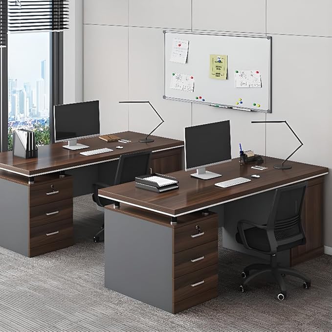 LITFAD Wood Office Computer Desk with Cabinet and Locking Drawer Cord Management Modern Executive Table Simple Writing Desk Home Office Furniture Without Chairs Brown 47.2 L x 23.6 W x 30.3 H