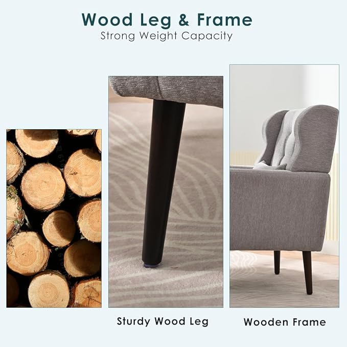 Bellemave Modern Accent ChairChenille Fabric Reading Living Room Side ChairSingle Sofa with Wood Legs Armchair for Living Room Bedroom(Gray) Grey