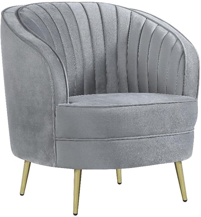 Pemberly Row Contemporary Velvet Upholstered Accent Chair Gray Polyester Fabric with Gold Stainless Steel Legs 33H x 30.5W x 30.5D Mid-Century Glam Bucket Design for Living Room or Home Decor