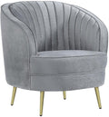 Pemberly Row Contemporary Velvet Upholstered Accent Chair Gray Polyester Fabric with Gold Stainless Steel Legs 33H x 30.5W x 30.5D Mid-Century Glam Bucket Design for Living Room or Home Decor