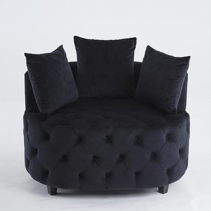 Modern Upholstered Tufted Barrel ChairVelvet Accent Chair with PillowsSingle Armrest Sofa Chair with Legs for Living RoomOfficeBedroom