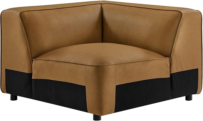 Modway Auren Vegan Leather Corner Modular Chair in Camel - Mid Century Modern Faux Leather Corner Sectional Couch - Living Room Armless PU Leather Single Sofa Chair
