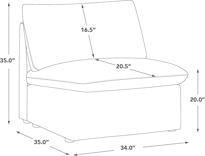 CHITA Modern Down Filled Upholstered Middle Armless Sofa for Sectional Modular Couch Cream