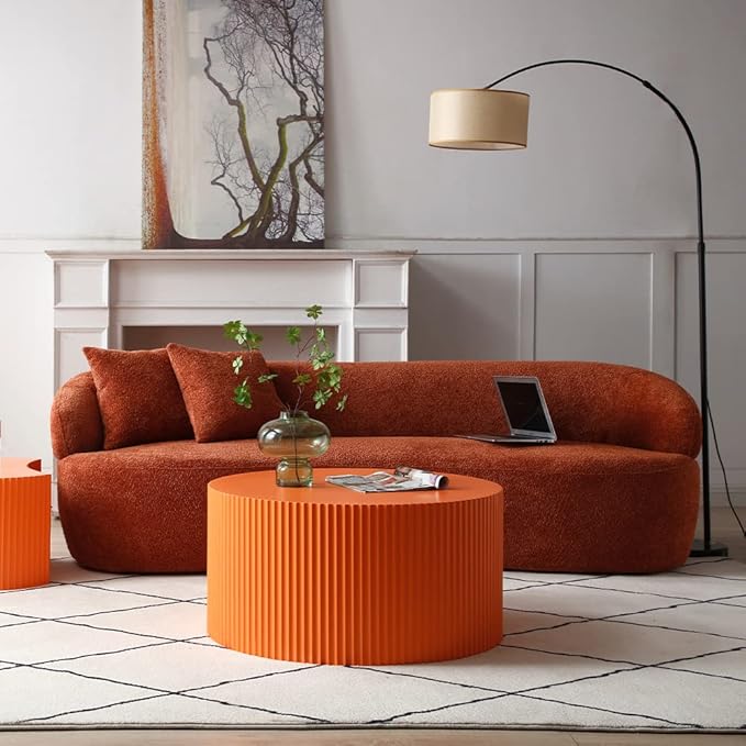 Curved Sofa Couch 86.6 3-Seater Modern Boucle Sectional Couch Comfy Cloud Upholstered 3 Seat Leisure Cushion Sofa with Pillows for Living Room Bedroom Office ApartmentOrange