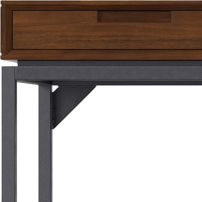 SIMPLIHOME Banting Desk - 72 Inch Wide Solid Walnut Veneer and Metal Writing Desk Modern Industrial Home Office Computer Table for Study with 2 Drawers and Flip-Down Keyboard Tray