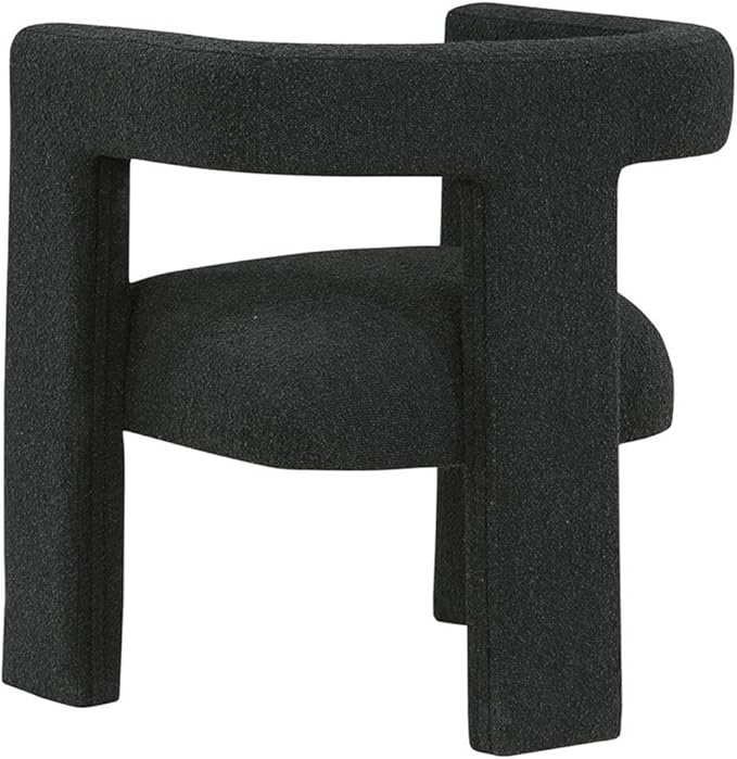 Pemberly Row Modern Fabric Upholstered Accent Side Chair Black Bouclé Upholstery 29.5 H x 26 W x 24.5 D Curved Arms Plastic Glide Levelers Elegant Contemporary Design for Living Room or