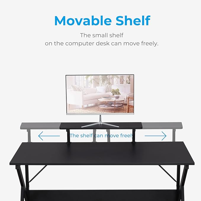 GreenForest Home Office Desk with Monitor Shelf Computer Gaming Desk 47 inch Writing Study Table for Workstation Black
