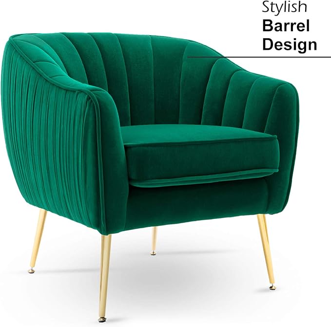 Velvet Accent Chair Modern Barrel Arm Chair with Golden Finished Metal Legs for Living Room and Bedroom Christmas Green