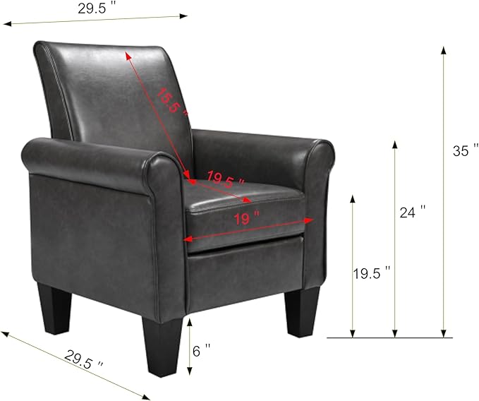 Accent Chairs Comfy Sofa Chair Armchair for Reading Living Room Bedroom OfficeWaiting Room PU Leather Dark Grey