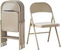 KAIHAOWIN Metal Folding Chair- Set of 4 All Steel Foldable Chairs Space Saving &ampHeavy Duty for Meeting Office Wedding Party Events-Beige