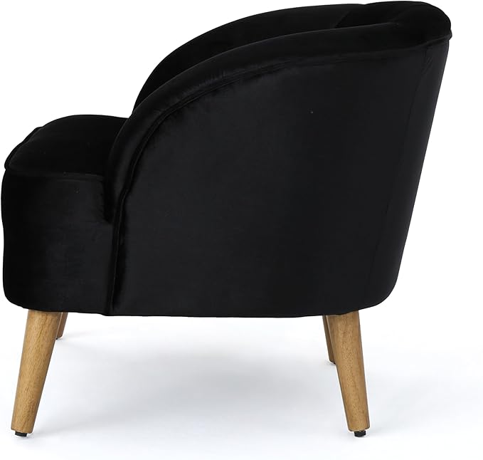 Modern Velvet Club Chair Mid Century Style Accent Armchair for Living Room or Bedroom Black
