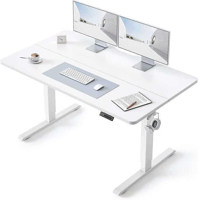 BANTI 55 × 28 Inches Standing Desk Ergonomic Electric Height Adjustable Sit and Stand Up Computer Desk with a Deeper Desktop White Frame/Whitetop