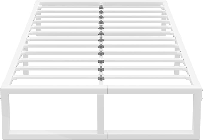 King Size Bed Frame 18 Inch Metal Platform Bed Frames with Squeak Free U-Slot Design 6 Non-Slip Guards 3500lbs Heavy Duty Steel Slat Support No Box Spring Needed Under Bed Storage White