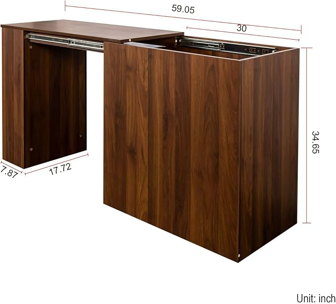 Computer Desk with Storage Drawers Modern Corner Workstation with Extendable Table Walnut Writing Desk for Small Spaces Home Office Folding Table with Cabinet