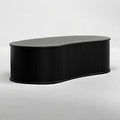 NTC Ripple Coffee Table Modern Oval Wooden Center Table with Vertical Groove Design Stylish Living Room Decor Contemporary Minimalist Style for Home and Office Effortless Assembly - Burnt Black