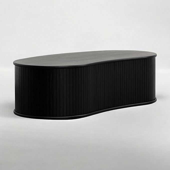NTC Ripple Coffee Table Modern Oval Wooden Center Table with Vertical Groove Design Stylish Living Room Decor Contemporary Minimalist Style for Home and Office Effortless Assembly - Burnt Black