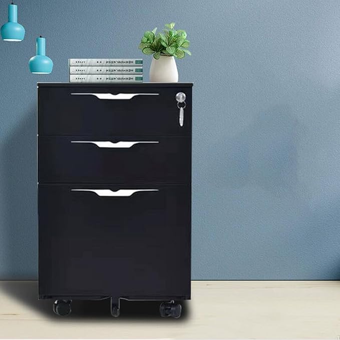 Under Desk Storage Cabinet File Cabinet Three Drawer Office Cabinet Removable Short Cabinet with Locking Drawer Cabinet (Color : Black)