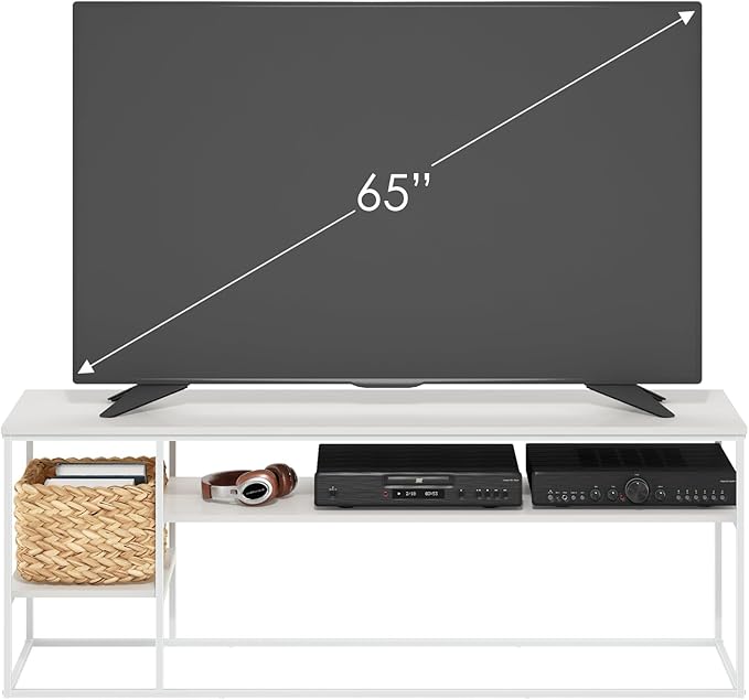 Furinno Moretti Modern Lifestyle TV Stand Entertainment Center for TV up to 65 Inch for Living Room Bedroom White/White