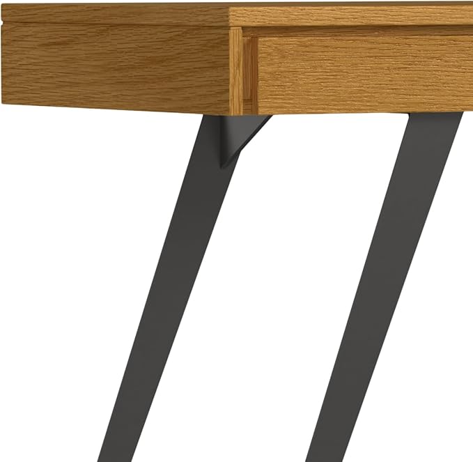 SIMPLIHOME Lowry Desk - 72 Inch Wide Solid Oak Veneer and Metal Writing Desk in Oak Modern Industrial Home Office Computer Table for Workspace with 2 Deep Drawers and Flip-Down Keyboard Tray