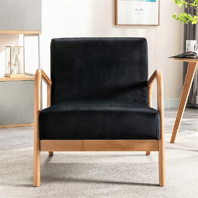 Classic Comfortable Modern Boho Velvet Upholstered Lounge Armchair for Living Room Reading Bedroom Office and Small Spaces Black